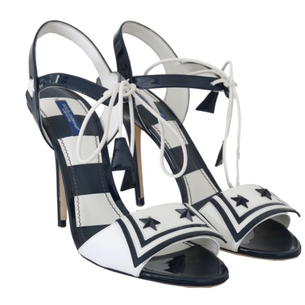DOLCE & GABBANA Blue White Leather Heels/Sandals MARINA Shoes (Size EU41/US10.5)